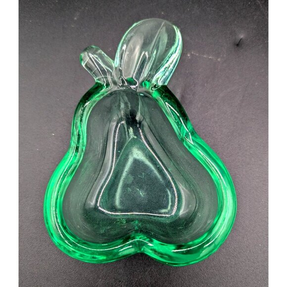 Vannes Le Chatel Crystal Green Pear Shaped Ashtray or Trinket bowl - Picture 1 of 9